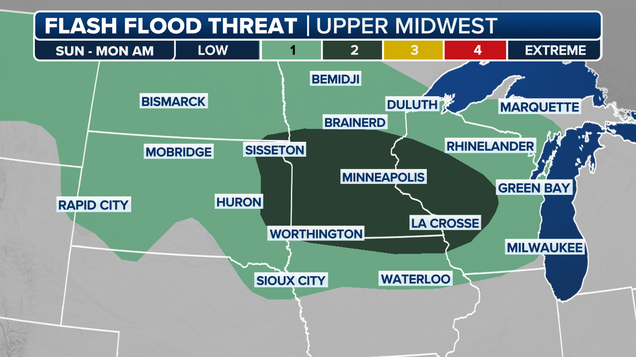 Heavy rain in the Upper Midwest, Great Lakes leading to an increased risk of flash flooding